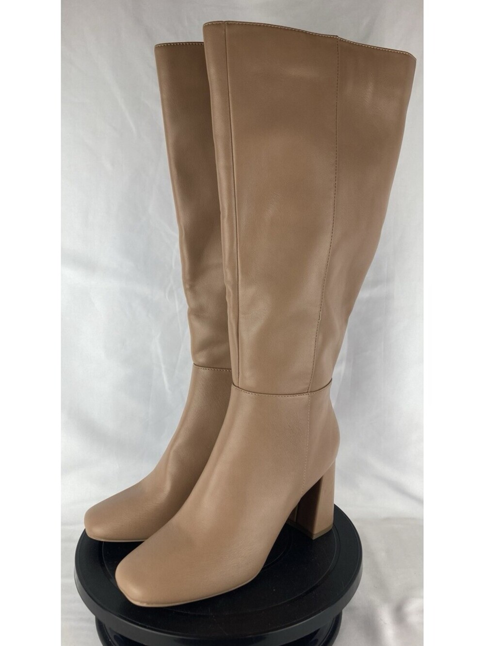 Women’s Size 8.5 Sugar Elsa Tan Faux Leather Tall Knee High Block Heel Boots